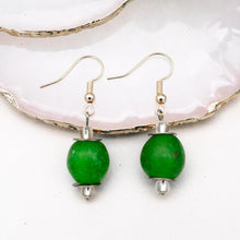 Load image into Gallery viewer, Recycled Glass Swing earring - Fern Green (Silver or Gold)