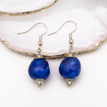 Load image into Gallery viewer, Recycled Glass Swing earring - Cobalt Swirl (Silver or Gold)