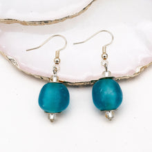 Load image into Gallery viewer, Recycled Glass Swing earring - Azure Blue (Silver or Gold)
