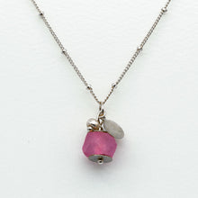 Load image into Gallery viewer, Recycled Glass Pink Tourmaline Zodiac Birthstone Necklace (October) (Silver or Gold)