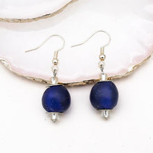 Load image into Gallery viewer, Recycled Glass Swing earring - Navy (Silver or Gold)