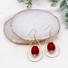 Load image into Gallery viewer, Recycled Glass Teardrop earring - Red (Silver or Gold)