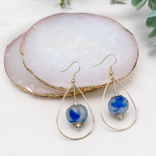 Load image into Gallery viewer, Recycled Glass Teardrop earring - Sky Blue Swirl (Silver or Gold)