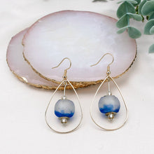 Load image into Gallery viewer, Recycled Glass Teardrop earring - Sky Blue (Silver or Gold)