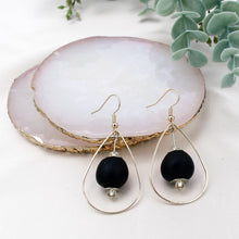 Load image into Gallery viewer, Recycled Glass Teardrop earring - Black (Silver or Gold)