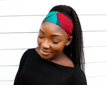 Load image into Gallery viewer, Wired headband - Red and Teal swirl