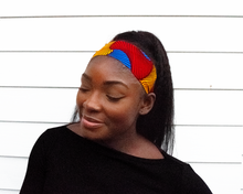 Load image into Gallery viewer, Wired headband - Red Yellow Blue Swirl