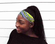 Load image into Gallery viewer, Wired headband - Blue Green Snakes