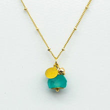 Load image into Gallery viewer, Recycled Glass Turquoise Zodiac Birthstone Necklace (December) (Silver or Gold)