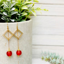 Load image into Gallery viewer, Recycled Glass Diamond drop earring - Red