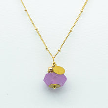 Load image into Gallery viewer, Recycled Glass Amethyst Zodiac Birthstone Necklace (February) (Silver or Gold)