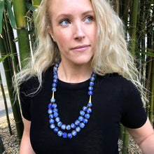 Load image into Gallery viewer, Recycled Glass Long 'Rise and Shine' necklace - Speckled cobalt