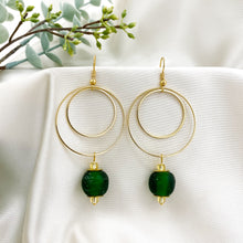 Load image into Gallery viewer, Recycled Glass Whirlpool earring - Forest Green