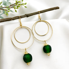 Load image into Gallery viewer, Recycled Glass Whirlpool earring - Forest Green