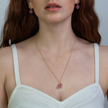 Load image into Gallery viewer, Recycled Glass Pink Tourmaline Zodiac Birthstone Necklace (October) (Silver or Gold)