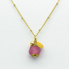 Load image into Gallery viewer, Recycled Glass Pink Tourmaline Zodiac Birthstone Necklace (October) (Silver or Gold)