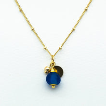 Load image into Gallery viewer, Recycled Glass Sapphire Zodiac Birthstone Necklace (September) (Silver or Gold)