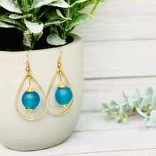 Load image into Gallery viewer, Recycled Glass Teardrop earring - Azure Blue