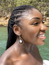 Load image into Gallery viewer, Recycled Glass Teardrop earring - Sky Blue Swirl (Silver or Gold)