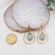 Load image into Gallery viewer, Recycled Glass Teardrop earring - Ice Blue (Silver or Gold)