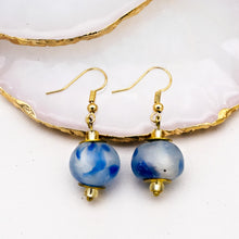 Load image into Gallery viewer, Recycled Glass Swing earring - Sky Blue Swirl (Silver or Gold)