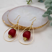 Load image into Gallery viewer, Recycled Glass Teardrop earring - Red (Silver or Gold)