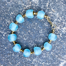 Load image into Gallery viewer, Cyan Blue Recycled Glasss Bracelet
