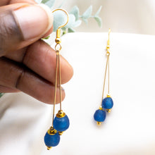 Load image into Gallery viewer, Recycled Glass Double drop earring - Sapphire