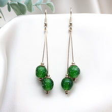 Load image into Gallery viewer, Recycled Glass Double drop earring - Peridot