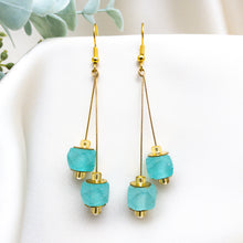 Load image into Gallery viewer, Recycled Glass Double drop earring - Turquoise