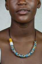 Load image into Gallery viewer, Recycled Glass Hand painted adjustable necklace - Blue & Yellow