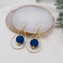Load image into Gallery viewer, Recycled Glass Teardrop earring - Cobalt (Silver or Gold)
