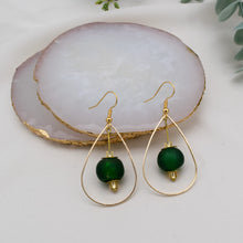 Load image into Gallery viewer, Recycled Glass Teardrop earring - Forest Green (Silver or Gold)