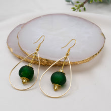 Load image into Gallery viewer, Recycled Glass Teardrop earring - Forest Green (Silver or Gold)