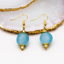 Load image into Gallery viewer, Recycled Glass Swing earring - Cyan Blue (Silver or Gold)