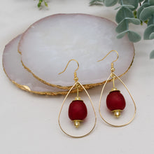 Load image into Gallery viewer, Recycled Glass Teardrop earring - Red (Silver or Gold)