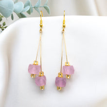 Load image into Gallery viewer, Recycled Glass Double drop earring - Soft Ruby