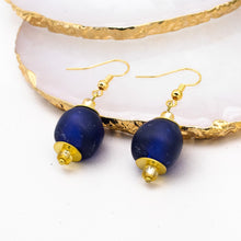 Load image into Gallery viewer, Recycled Glass Swing earring - Navy (Silver or Gold)