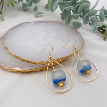Load image into Gallery viewer, Recycled Glass Teardrop earring - Sky Blue (Silver or Gold)