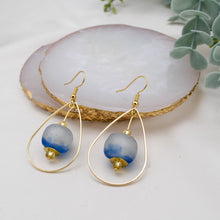 Load image into Gallery viewer, Recycled Glass Teardrop earring - Sky Blue (Silver or Gold)