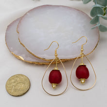 Load image into Gallery viewer, Recycled Glass Teardrop earring - Red (Silver or Gold)