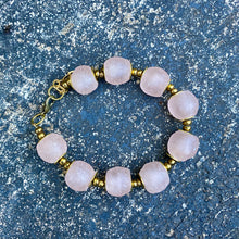 Load image into Gallery viewer, Blush Pink Recycled Glass Bracelet: Handcrafted eco-friendly jewellery made from recycled glass, showcasing a delicate blush pink hue. Sustainable fashion for conscious individuals. Adjustable design for a perfect fit. Australian-made.