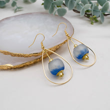 Load image into Gallery viewer, Recycled Glass Teardrop earring - Sky Blue (Silver or Gold)