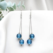 Load image into Gallery viewer, Recycled Glass Double drop earring - Blue Topaz