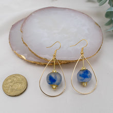 Load image into Gallery viewer, Recycled Glass Teardrop earring - Sky Blue Swirl (Silver or Gold)