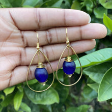 Load image into Gallery viewer, Recycled Glass Teardrop earring - Navy (Silver or Gold)