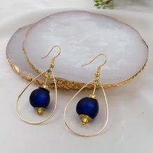 Load image into Gallery viewer, Recycled Glass Teardrop earring - Navy (Silver or Gold)