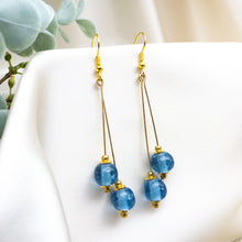 Load image into Gallery viewer, Recycled Glass Double drop earring - Blue Topaz