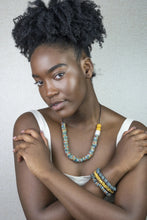 Load image into Gallery viewer, Recycled Glass Hand painted triple stack bracelets - Green & Yellow