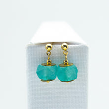 Load image into Gallery viewer, Recycled Glass Turquoise Zodiac Birthstone Earrings (December) (Silver or Gold)